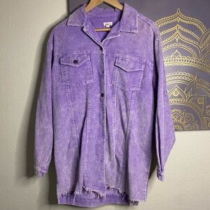 POL Lilac Purple Oversized Distressed Raw Hem Shacket